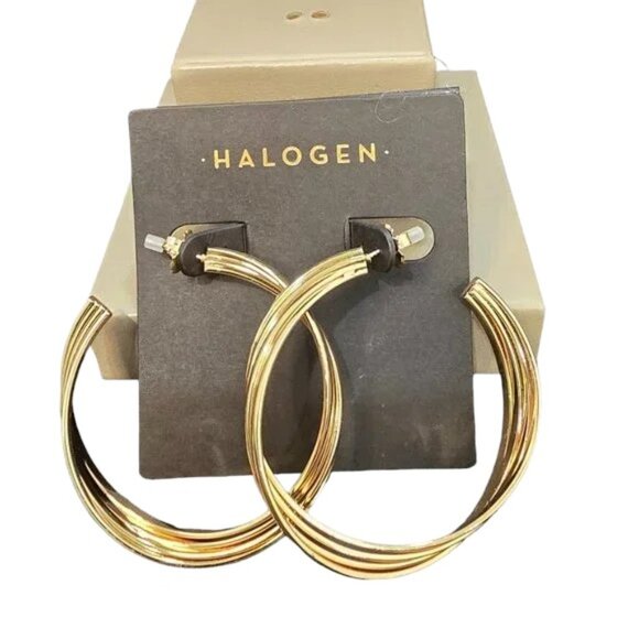 Halogen Women's 2" Twisted Round Gold Plated Hoop Earrings NWT - Picture 3 of 3